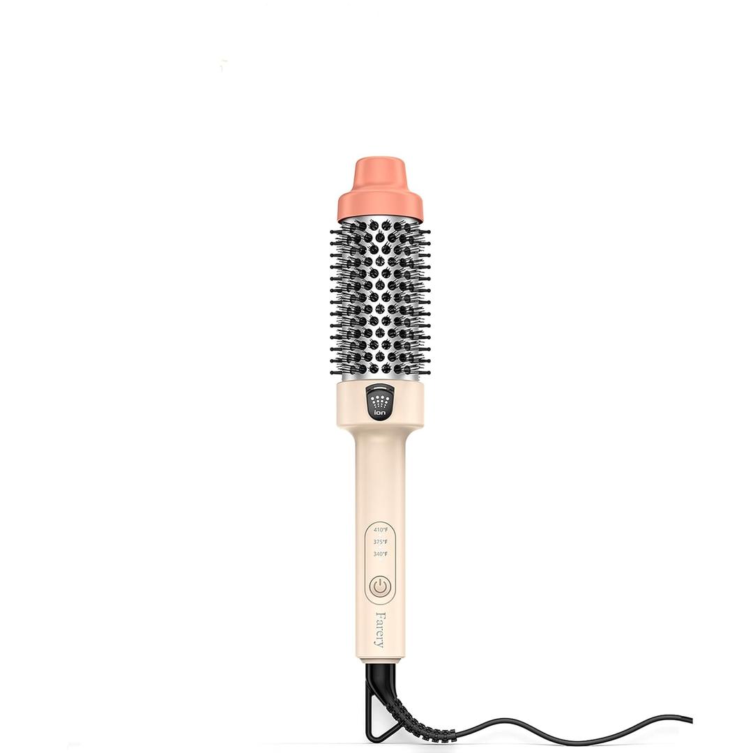 Farery Mini Thermal Brush 1.5 Inch, Heated Round Brush for Blowout Volume & Curls, Travel Hot Brush Dual Voltage (120-240V), 3 Temp Settings up to 410F, Tourmaline Ceramic Ionic, for Medium Long Hair
