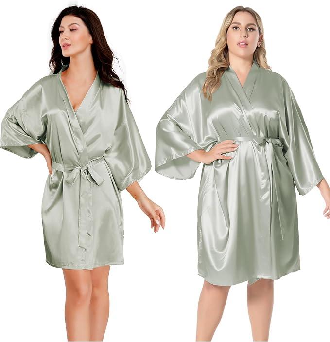 EPLAZA Women Silky Satin Robe Wedding Bridal Party Bride Bridesmaid Robes Kimono Loungewear Dressing Gowns S/M