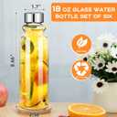 Glass Water Bottles Set of 6, 18 oz, Reusable Water Bottle with Lids, LeakProof Juice Bottles, BPA Free, Container Bottle for Refrigerator, Suitable for Beverage, Milk, Soda