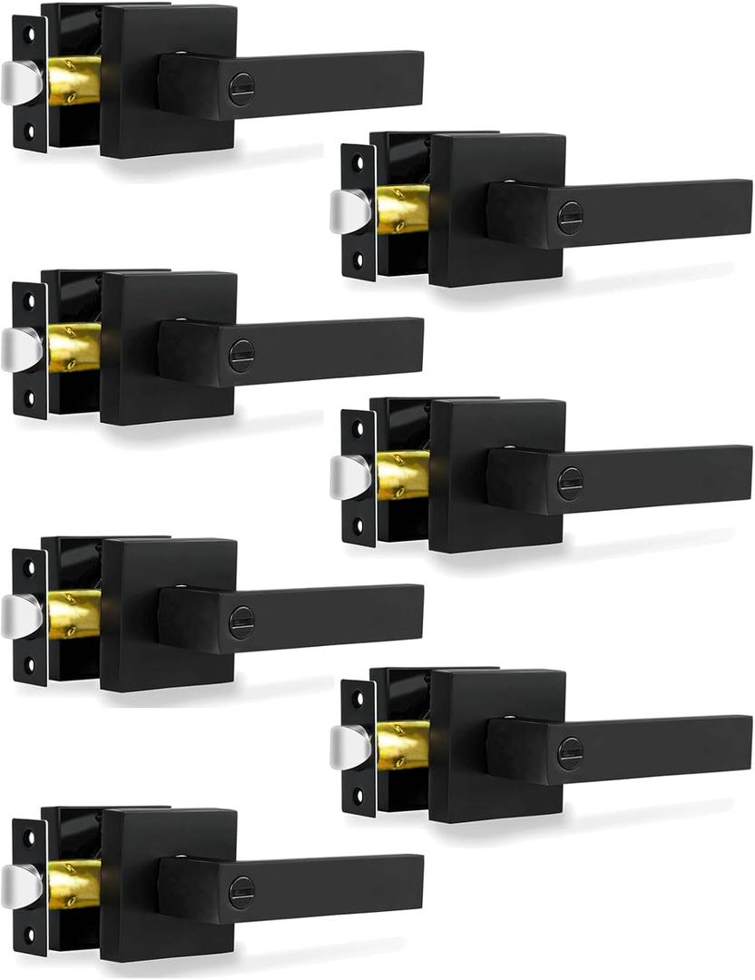 Privacy Door Levers, Matte Black Door Handles Heavy Duty Bed and Bath Door Locks Interior Keyless Locksets, Reversible for Left Right Handed Doors, 7 Pack