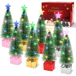 Mini Christmas Tree with Lights, 8 Pack Tabletop Christmas Tree with Lights for Christmas Decorations Indoor Xmas Holiday Party, Office Desk Decoration Christmas Centerpieces for Tables