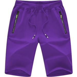 Chrisuno Men's Shorts Elastic Waist Athletic Sweat Shorts with Zipper Pockets (Purple, S)