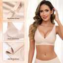 Yusongirl Seamless Low Back Bra Wireless Padded Bralette Thin Straps V Neck Halter Backless Cross Multiway Convertible Bras (Beige, L)