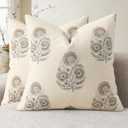 YCOLL Vintage Floral Print Pillow Covers 22x22 Set of 2 Patterned Accent Decorative Cushion Covers Modern Farmhouse Throw Pillow Covers for Sofa Couch Chair Bed Living Room Home Decor, Light Brown