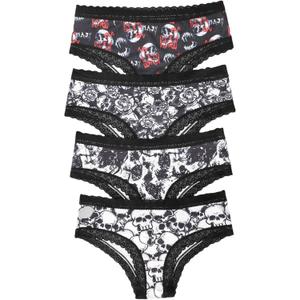 Women's 4 Pack Halloween Graphic Lace Hipster Panties Set Low Rise Underwear Briefs (XL)