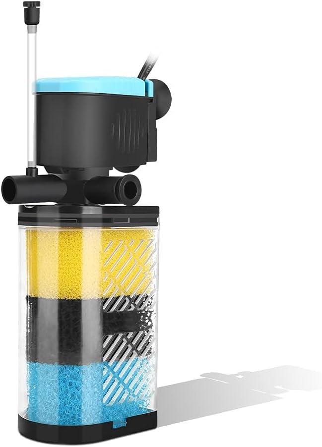 Aquarium Filters 3-Stage Aquarium Filter in-Tank Filter Internal Filter Fish Tank Filter Turtle Filter for 10-40 Gallon Fish Tanks with Dual Water Outlet and Aeration