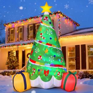 Joiedomi 6 FT Tall Christmas Tree Inflatable, Rainbow Ribbon Christmas Tree Inflatable with Build-in LEDs Blow Up Xmas Outdoor Decoration for Xmas Party Outdoor, Yard, Garden, Lawn Winter Decor
