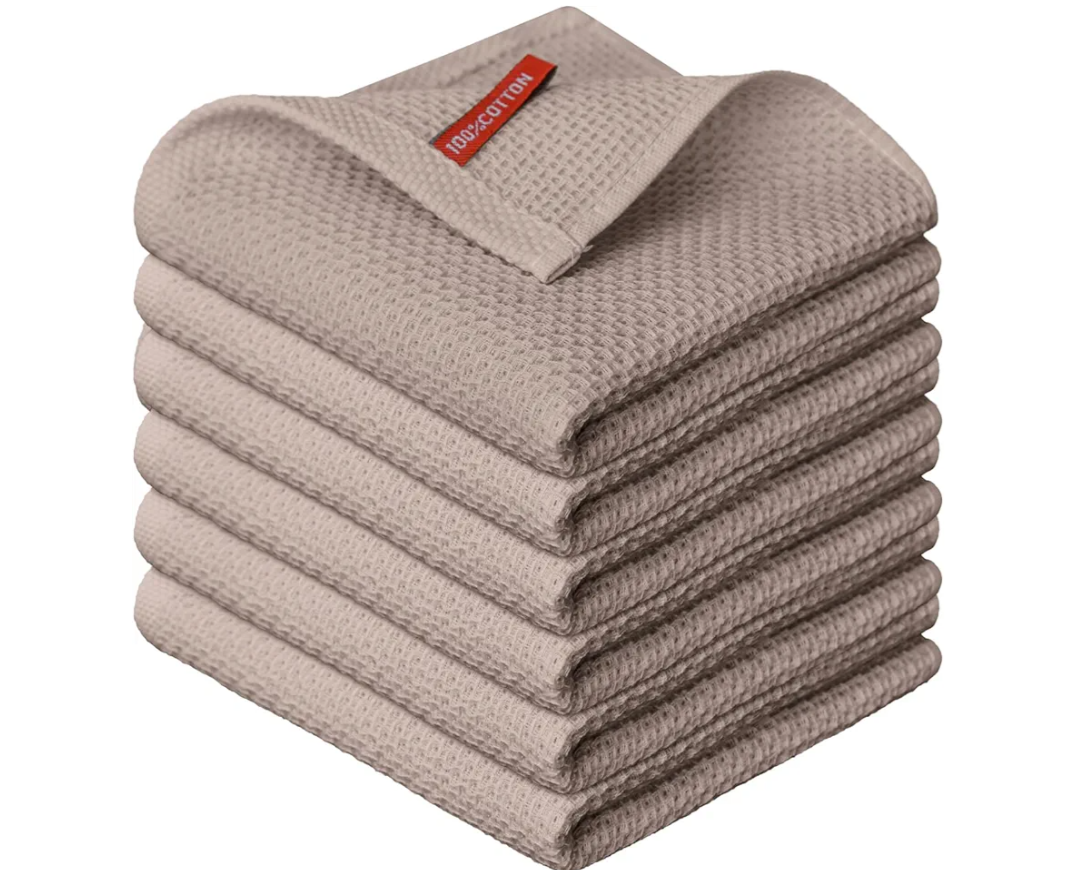 Artoid Mode 100% Cotton Brown Waffle Weave Kitchen Dish Cloths, 12x12 Inch Ultra Soft Absorbent Quick Drying Kitchen Dish Towels, Set of 6