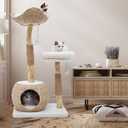Cat Tree Tower for Indoor Cats, Modern Real Wood Cat Condo with Scratching Post, Jumping Platforms, Hanging Toy Ball for Multi-Cat Households, 20.8"L x 15.7"W x 40.5"H