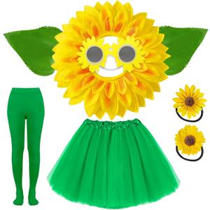 Sunflower Costume Adult Woman Yellow Flower Daisy Plant Costume Sunflower Headpiece Tutu Skirt Halloween Dance Party