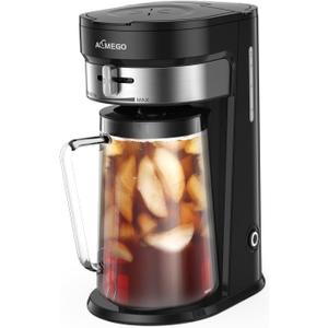 AEMEGO Iced Tea Maker, Brewing System with 2.5-quart Glass Pitcher, sliding strength selector, Stainless Steel Decoration, Reusable Filter (Black)