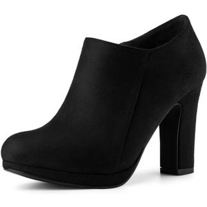 Allegra K Women's Platform Round Toe Chunky Heels Ankle Booties (9, Black)
