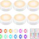 BLS LED Puck Lights with Remote Control, Wireless Under Cabinet & Closet Lighting, RGB 13 Color Changing Lights with Dimmer, Timer & AA Battery Operated, Push, Touch, Stick on for Night, White, 6 Pack