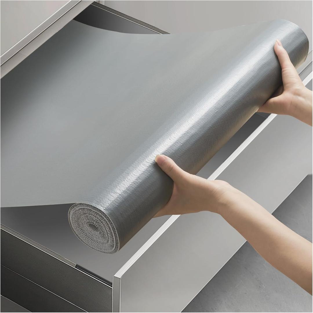 Viseeko Shelf and Drawer Liner for Kitchen Cabinet, Non-Adhesive Cabinet Liners for Shelves, Strong Grip Shelf Paper Non-Slip Waterproof Easy to Cut for Dresser Cupboard, Grey, 12 in x 10 ft (Gray)