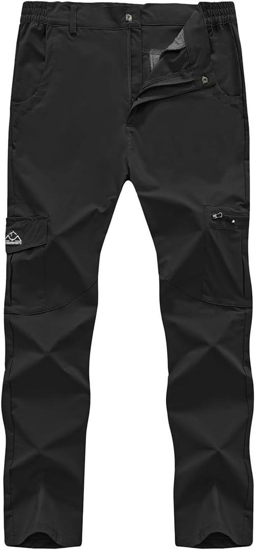Rdruko Men's Hiking Pants Lightweight Quick Dry Water Resistant Outdoor Travel Work Fishing Pants 6 Pockets (Black)