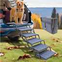 Extra Wide Dog Ramp for Car Truck and SUV Dog Stairs for Large Dogs Folding Pet Stairs with Non-Slip Rug Surface Supports Up to 280 lbs (Wide 6 Steps)