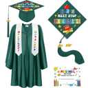 Bokon 4 Pcs 2026 Kindergarten Preschool Graduation Cap and Gown with Tassel Graduation Stole and Certificate for Toddler Kids(24,Green)