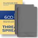 THREAD SPREAD Pillow Cases Queen Size Set of 2-600 Thread Count 100% Egyptian Cotton Pillow Cases Standard Size, Silky Soft, Sateen Weave Luxury Hotel Bed Pillow Covers for Sleeping - Dark Grey