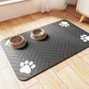 Dark Grey Pet Food Mat, 30 x 50 cm, Absorbent Quick-Drying Non-Slip Dog and Cat Bowl Mat, Washable Feeding Mat for Small Dogs