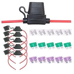 Garfour 5PCS 10 Gauge AWG Fuse Holder Waterproof Dustproof Inline Fuse Box for Car Boat SUV