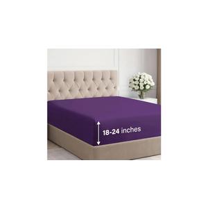 Extra Deep Queen Fitted Sheet - Hotel Luxury Single Fitted Sheet Only - Easily Fits 18 inch to 24 inch Mattress - Ultra Soft, Wrinkle & Fade Free with Extra Deep Pockets - Breathable & Comfy - Purple