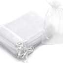 50Pcs Premium Sheer Organza Bags, White Wedding Favor Bags with Drawstring, 7x9 inches Jewelry Gift Bag for Party, Festival, Makeup Organza Favor Bag, Drawstring Goody Pouches