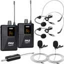 Pyle Dual UHF Microphone System - Portable Professional Cordless Microphone Set Wireless Mic Kit w/Headset / Lavalier Mic, Beltpack Transmitter, Receiver - Karaoke & Conference - Pyle PDWMU211,Black