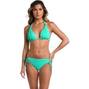 Island Goddess Rouched Halter Bikini Swimsuit Top (Blue, S)