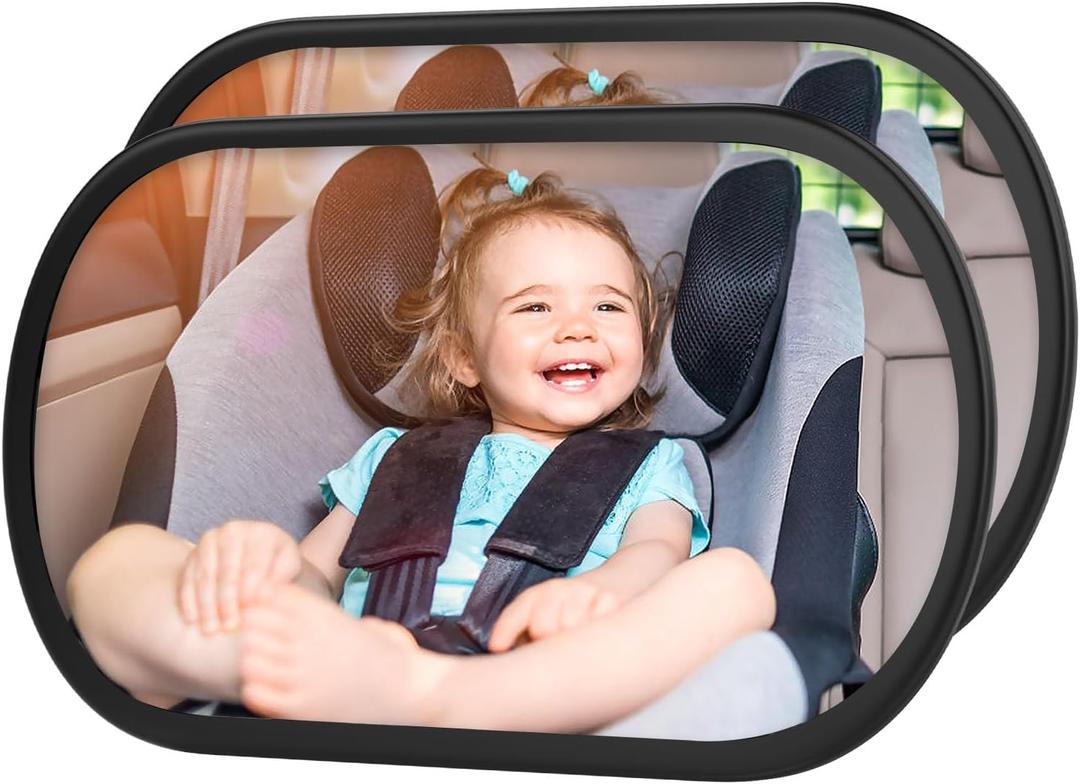 Baby Car Mirror, Safety Car Seat Mirror for Rear Facing Infant, Clear Wide View, 360Rotation, Easily Observe the Baby Move, Secure, Shatterproof, Crash Tested and Certified (2-Pack)