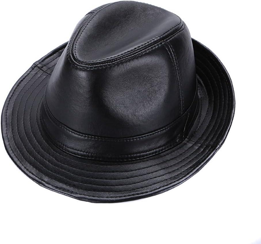 Sheepskin Leather hat Classic Cowboy Fedora Hat (Medium, Black)