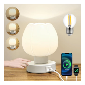 Bedside Table Lamps Touch Dimmable with USB Ports and outlets Charging Station, Desk Small Nightstand Lights for Bedroom Living Room Office Reading Home Decor Gifts LED Warm Bulb Included