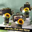 Leinuosen 4 Set Graduation Party Picture Centerpiece Picks Class of 2025 Photo Table Topper Congrats Grad Stick with Metal Bucket Artificial Flowers for High School College Grad Decor(Black and Gold)