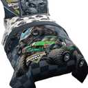 Jay Franco Monster Jam Slash 7 Piece Full Bed Set - Includes Reversible Comforter & Sheet- Bedding Features Grave Digger & Megalodon-Super Soft Fade Resistant Microfiber(Official Monster Jam Product)