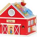 Monläurd® Wooden Activity Cube for Toddlers 1-3, Farm Barn Montessori Busy Board Toy, 12-in-1 Sensory Activity Center for Baby Fine Motor Skills, Large Educational Learning Toy for Boys Girls, 15”H × 17”L × 13”W