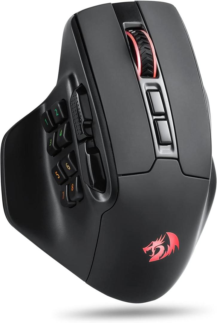 Redragon M811 PRO Wireless MMO Gaming Mouse, 15 Programmable Buttons RGB Gamer Mouse w/Ergonomic Natural Grip Build, 10 Side Macro Keys, Software Supports DIY Keybinds & Backlit (Black)