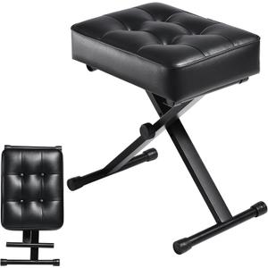 Adjustable Piano Bench Keyboard Bench - Foldable Keyboard Stool with Non-Slip Feet,3-Level Height Suitable for Adults&Kids,Classic Button Design,Premium PU Leather Cushion, Portable Piano Seat (Black)
