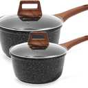ESLITE LIFE 1.5 QT & 2.5 QT Sauce Pan Set with Lids, Nonstick Small Soup Pot Compatible with All Stovetops (Gas, Electric & Induction), PFOA Free, Black (4 Quarts)