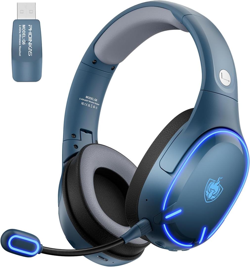 YOTMS Wireless PS5 Gaming Headset for PS4, PC, Switch, 2.4Ghz Wireless Gaming Headphones with Mic, Bluetooth 5.3 Headphones with Stereo Sound, 40h Battery, for Laptop, Mac, Phone (Blue)