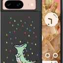 Unov Case Compatible with Pixel 8 5G with Cute Dino Rainbow Dinosaur Dragon Embossed Pattern Design Slim Protective Soft TPU Bumper Back Cover
