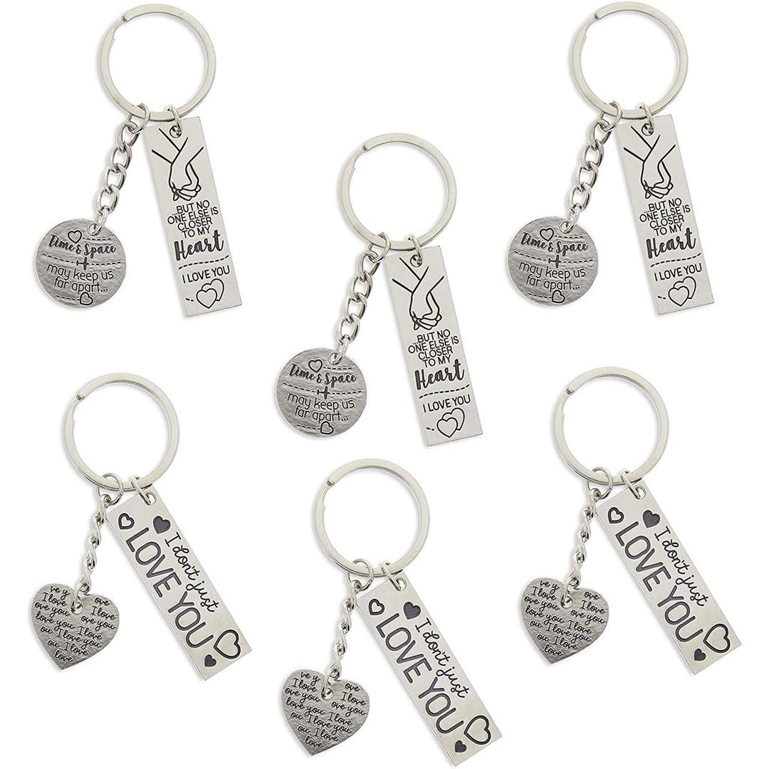 Couples Keychains for Him and Her, I Love You in 2 Designs (6 Pack)