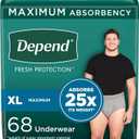Depend Fresh Protection Adult Incontinence Underwear for Men, Disposable, Maximum, Extra-Large, Grey, 68 Count (2 Packs of 34), Packaging May Vary (X-Large)