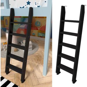 Black Wood Bunk Bed Ladder 50"/ 55"/ 60", Lofted/Dorm/RV Bed Bunkbed Ladders with 4 in Extra Deep Steps & Non-Slip Pads, Replacement Wooden Ladder for Motorhome/Camping - Load 660 lbs
