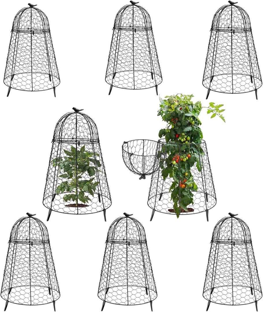 Plant Protector Chicken Wire Cloche 8 PCS, Plant Protectors from Animals, 18.712 Inch Large Garden Cloches for Plants, Sturdy 2-in-1 Cloche Dome for Plants, Plant Protectors for Easy Pruning