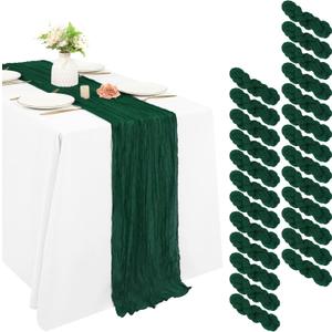 25 Pack Cheesecloth Table Runner 20 x 120 inch Long Boho Gauze Table Runners 10FT Semi Sheer Table Runner for Wedding Decor, Baby Shower, Birthday Party, Banquet (Emerald Green)