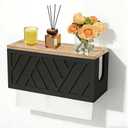 Qivine Paper Towel Dispenser Wall Mount, 2-in-1 Wooden Paper Towel Holder, Toilet Napkin Holder Dispenser with Lid Removable Top Tray for Bathroom Kitchen Decor Home and Commercial (Black)