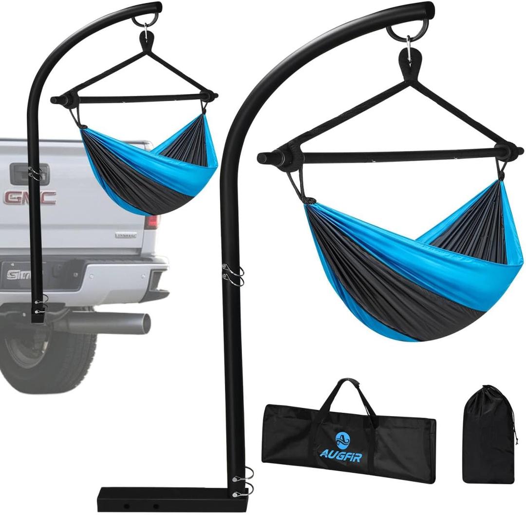 Trailer Hammock Hitch Stand for 2" Vehicle Receiver, Heavy-Duty Hammock Mount for Outside, Includes Nylon Hanging Chair & Storage Bag - for Camping, Outdoor, Travel (350lbs Capacity)