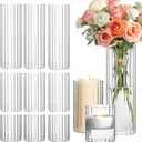 ComSaf Glass Cylinder Vases Pack of 12, Clear Ribbed Bud Vases for Centerpieces Weeding Decoration, 4 inch 6 Inch 10 Inch Tall Clear Flower Vases in Bulk, Hurricane Candle Holder for Party Home Decor