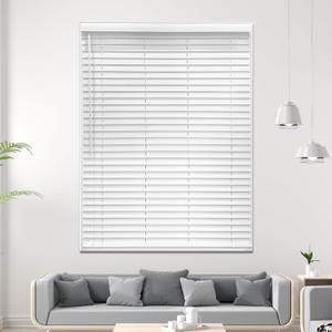 Cordless Faux Wood Blinds 43" W x 40" H, 2 Inch Slat Horizontal Windows Blinds with Double Arc Valance, Room Darkening, White Blinds for Home Interiors.