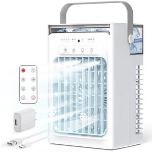 Portable Air Conditioners, 4-Speed Mini Air Conditioner, 3-in-1 Personal Cooling Fan, Small AC Unit with 1000ml Water Tank, 2/4/6H Timer, USB Powered (5V 2A Adapter Included) for Bedroom Office Desk