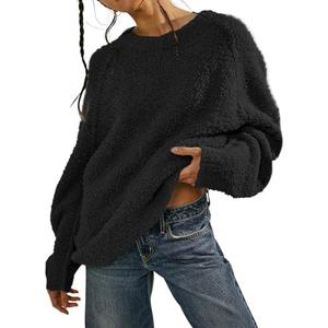 Beaully Women's Oversized Long Sleeve Crewneck Fuzzy Knit Warm Sweaters Fall Pullover Sweater Tops M
